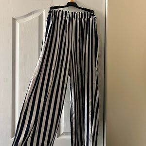 Navy and White Striped Capri Pants